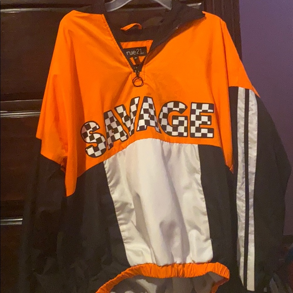 Rue21 Orange and Black Checkerboard Windbreaker